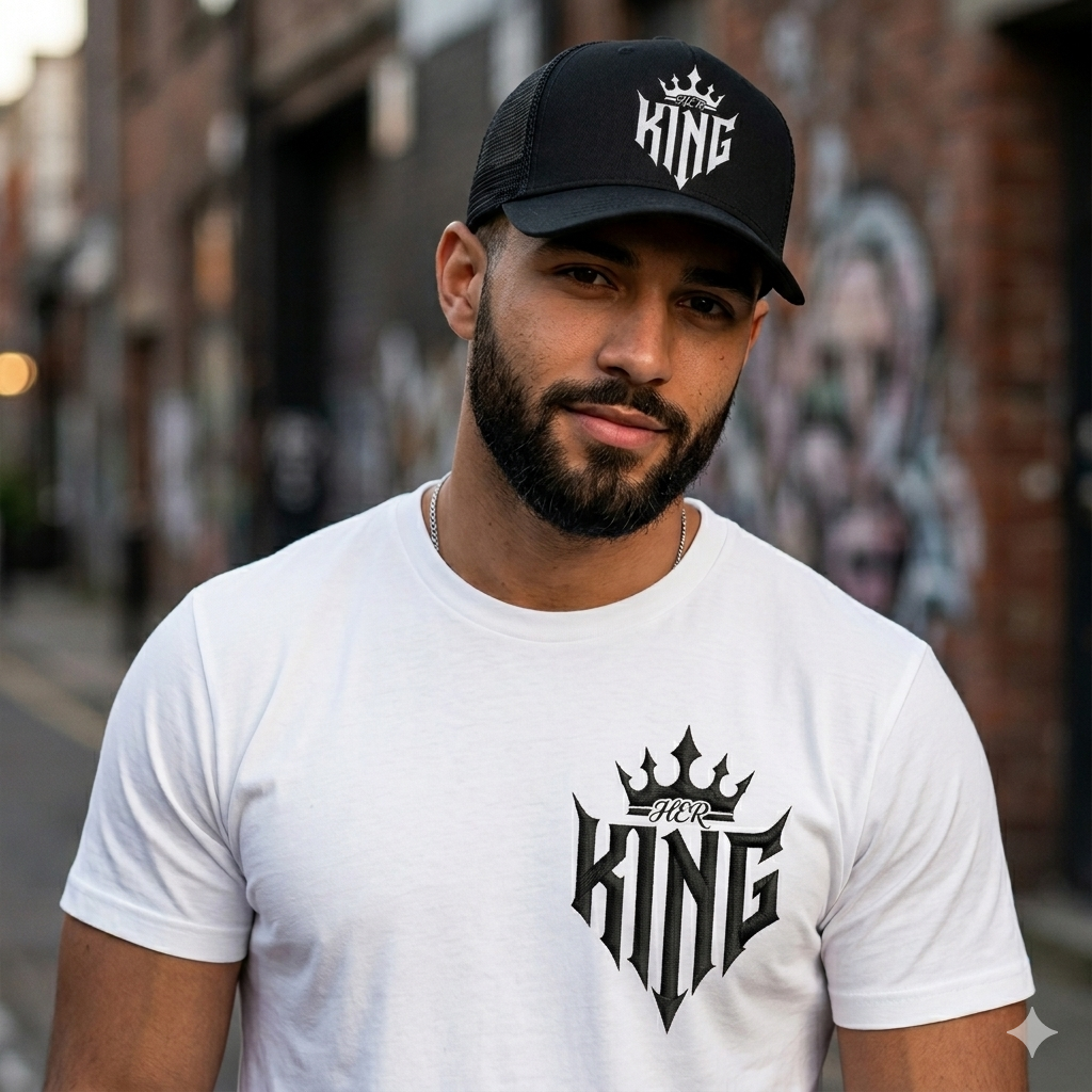 His & Her King and Queen Matching Couple Set | Graphic Tee & Hat