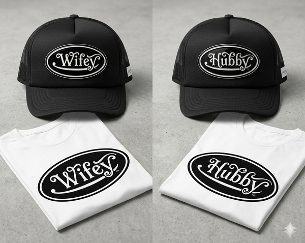 Wifey & Hubby Matching Set — T-Shirts + Trucker Hats
