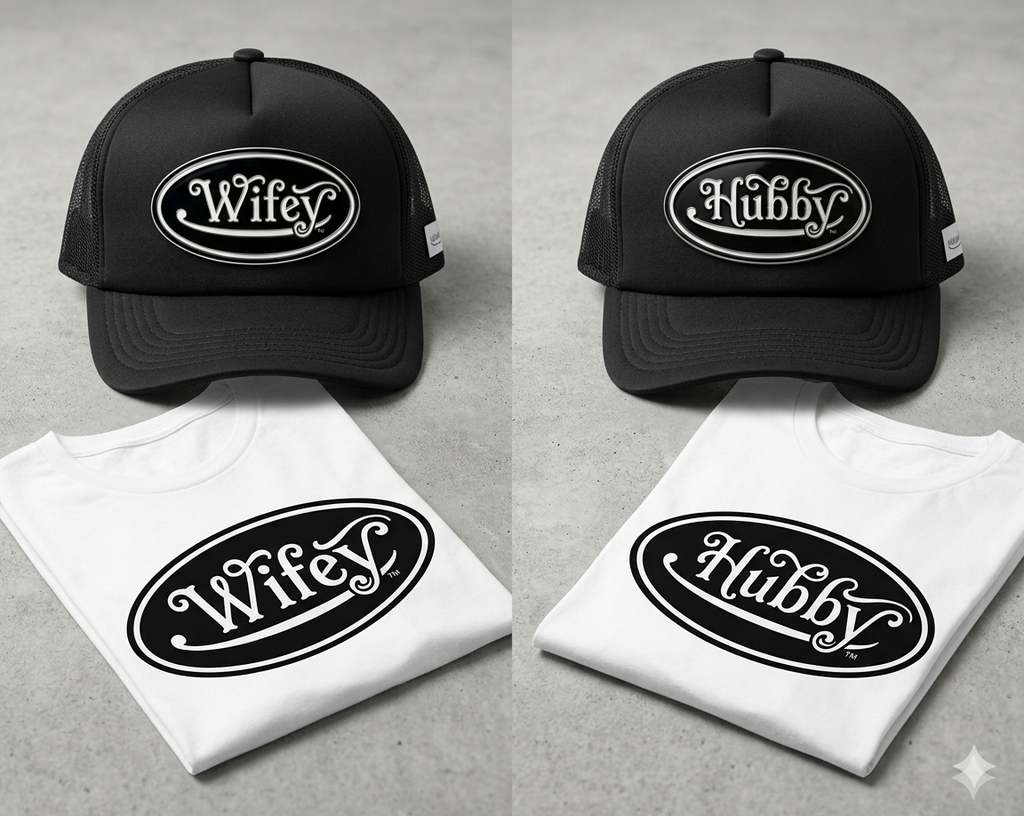 Wifey & Hubby Matching Set – Couples T‑Shirts + Trucker Hats Bundle