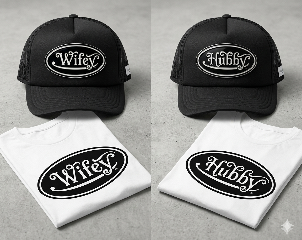Wifey & Hubby Matching Set – Couples T‑Shirts + Trucker Hats Bundle