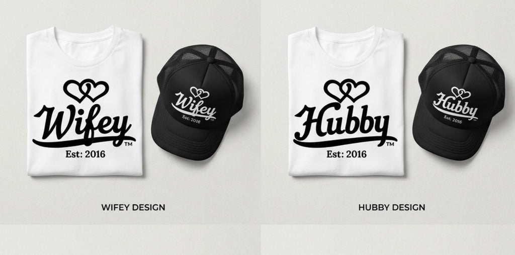 Wifey & Hubby Matching Set – Couples T‑Shirts + Trucker Hats Bundle