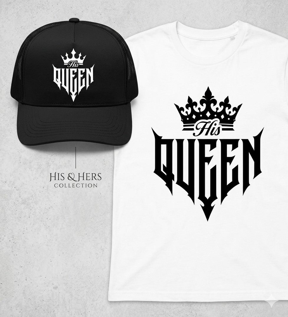 His & Her King and Queen Matching Couple Set | Graphic Tee & Hat