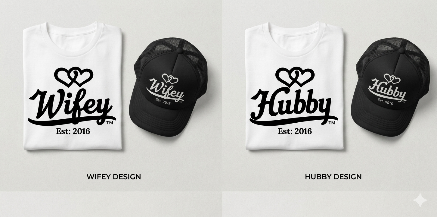 Wifey & Hubby Matching Set – Couples T‑Shirts + Trucker Hats Bundle