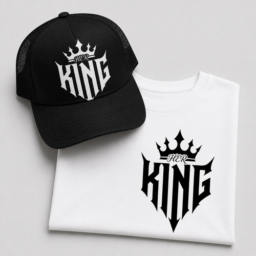 His & Her King and Queen Matching Couple Set | Graphic Tee & Hat